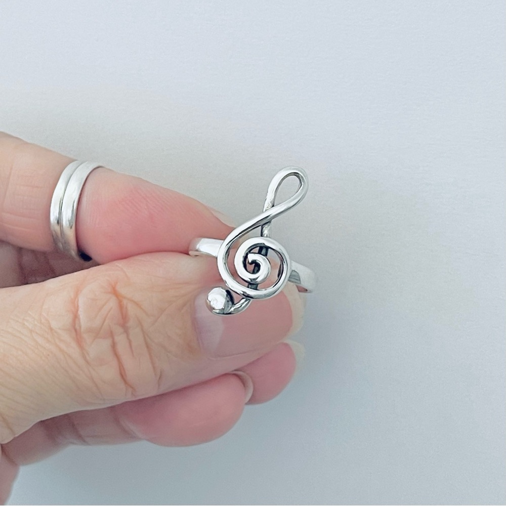 Sterling Silver Music Note Ring, Clef Notes, Silv… - image 3